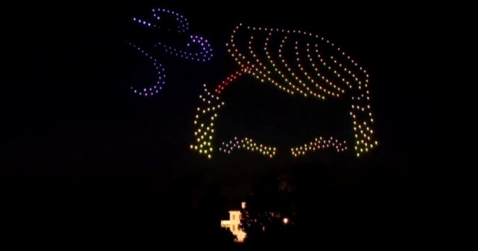 Drone show lights up support for Harris on evening of presidential debate