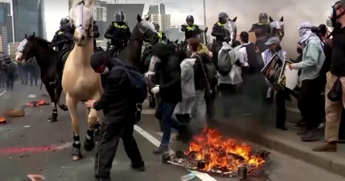 fiery anti-war protests in Melbourne