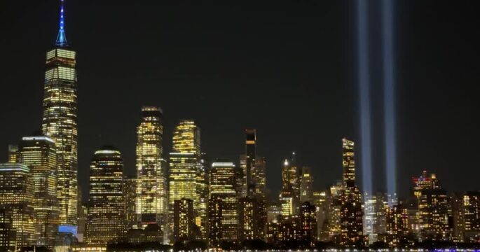 Twin beams of blue light shine on New York sky for 911 anniversary