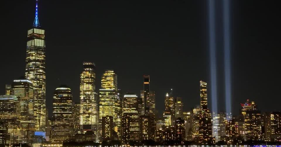 Twin beams of blue light shine on New York sky for 911 anniversary