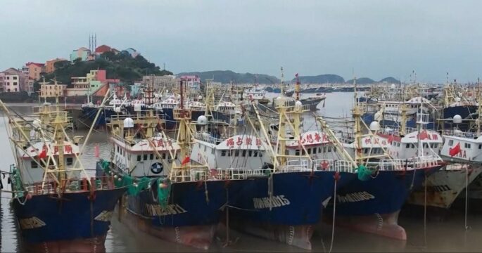 fishing vessels at port in Zhejiang