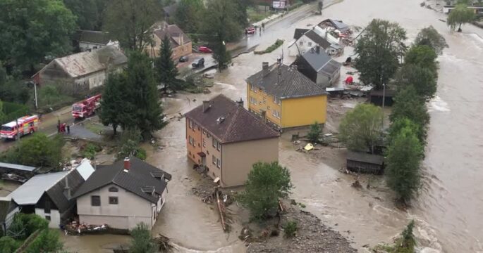 Drone video of floods in Czech Republic