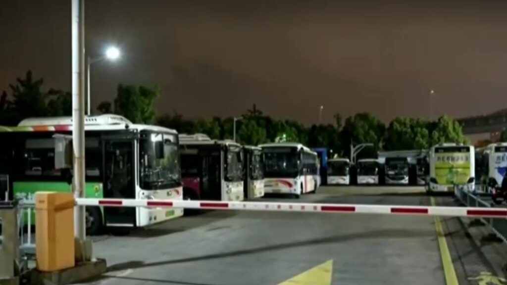 buses parked in parking lot in Suzhou China