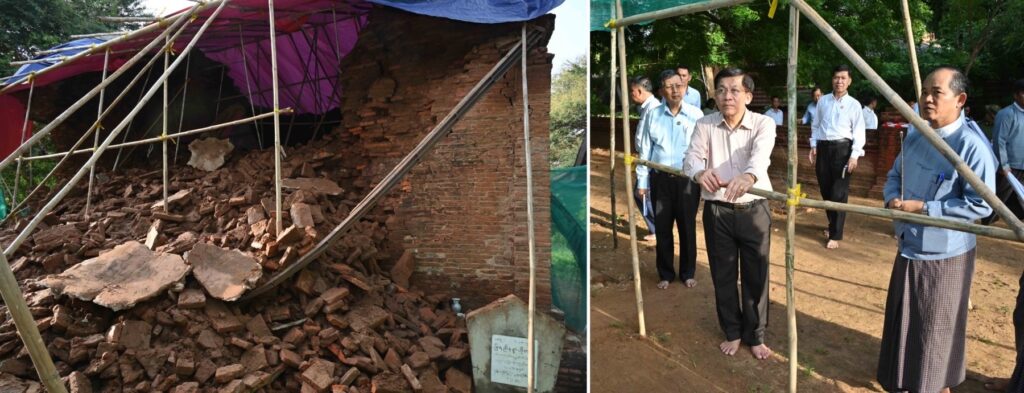 Myanmar leader visits pagoda destroyed by heavy rain 