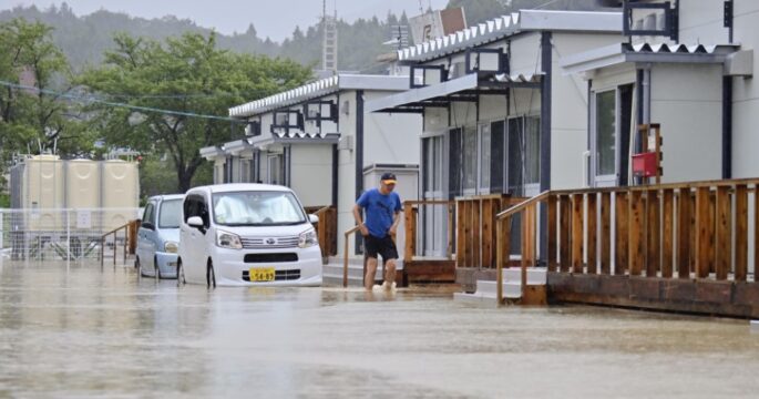 temporary house for victims of earthquake on New Year's Day flooded from heavy rain in central Japan