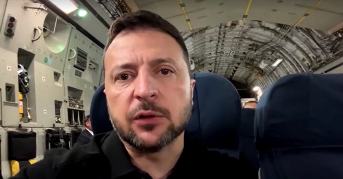 Ukrainian President Volodymyr Zelenskiy speaks on plane