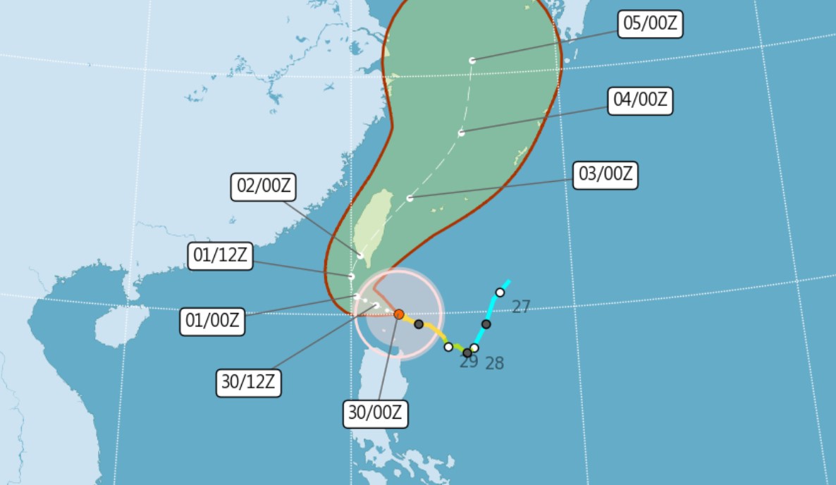 Typhoon Krathon's projected path