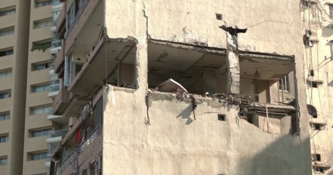 Israeli airstrike in Kola district of Beirut closeup