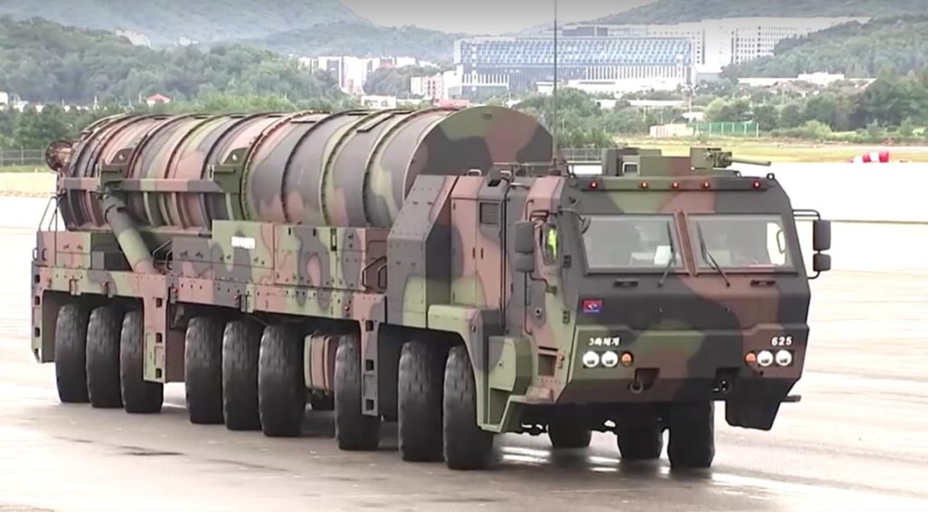 South Korean Military vehicle carrying Hyunmoo-5 ballistic missile