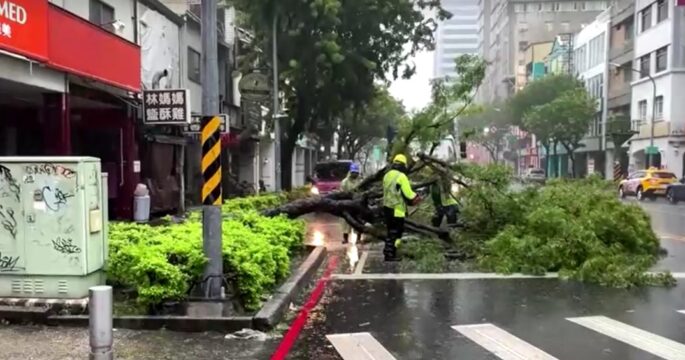 Typhoon Krathon brings heavy rains, howling winds to empty streets in Taiwan's Kaohsiung