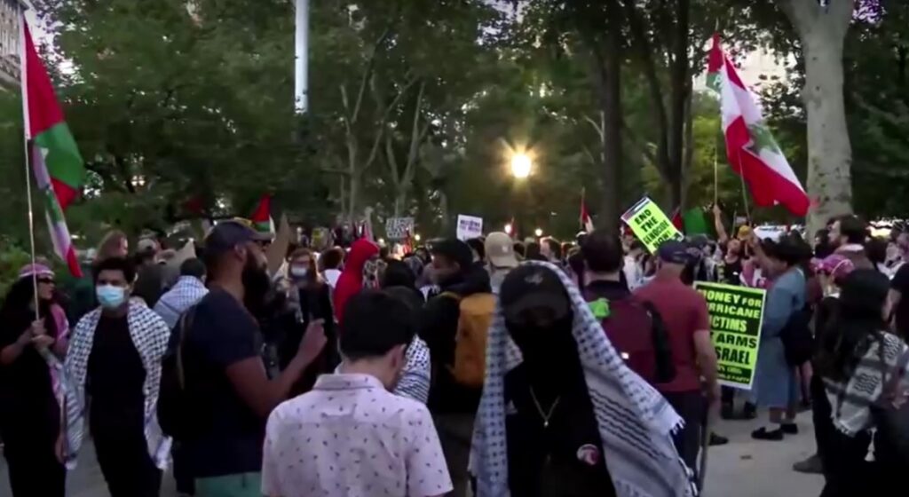 Pro-Palestinian demonstrators rally in NY on the anniversary of October 7 attacks