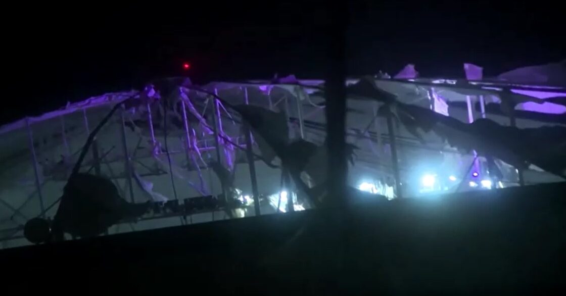 Hurricane winds tear the roof off Tropicana Field in St. Petersburg, Florida