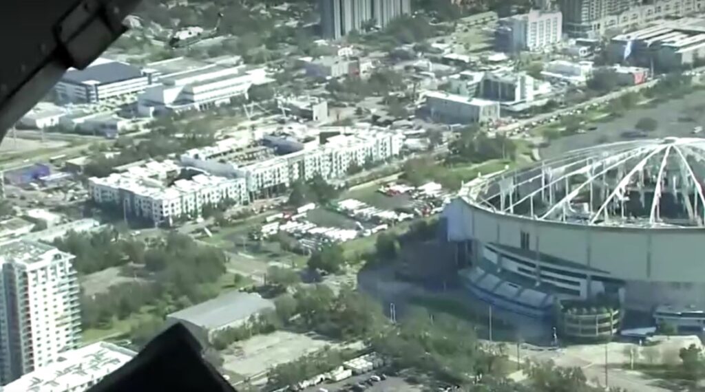 shredded roof of Tropicana Field in St. Petersburg