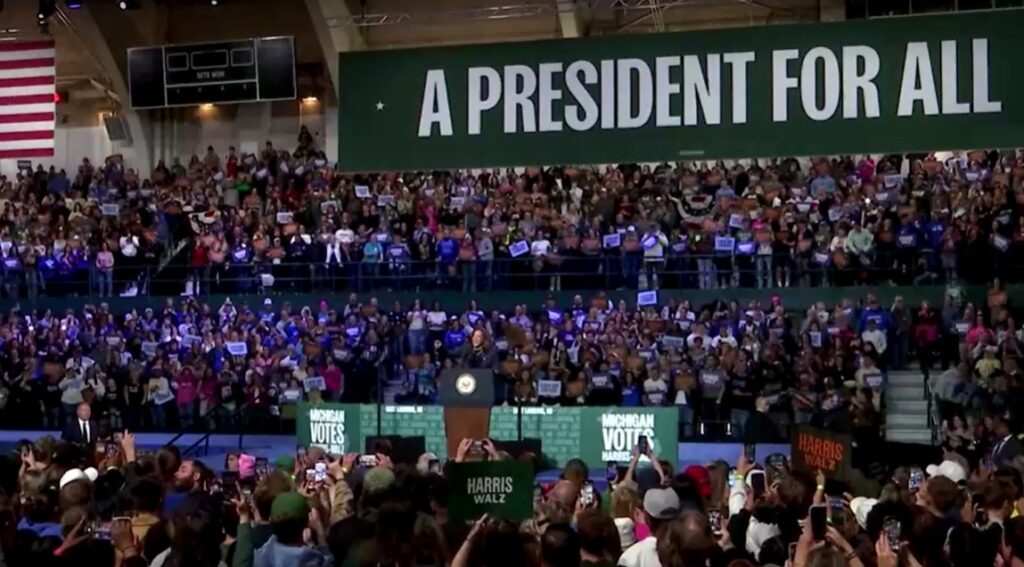 Kamala Harris at campaign rally in Michigan