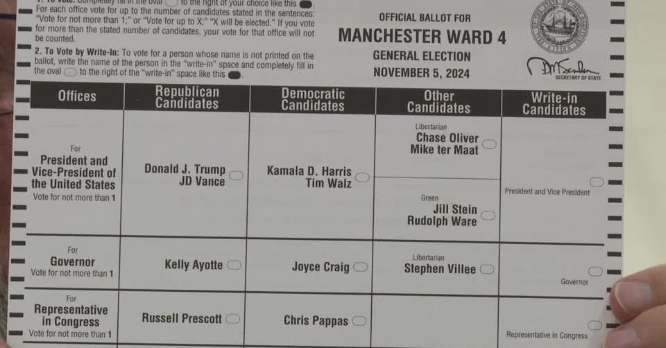 voting ballot of Manchester, New Hampsher