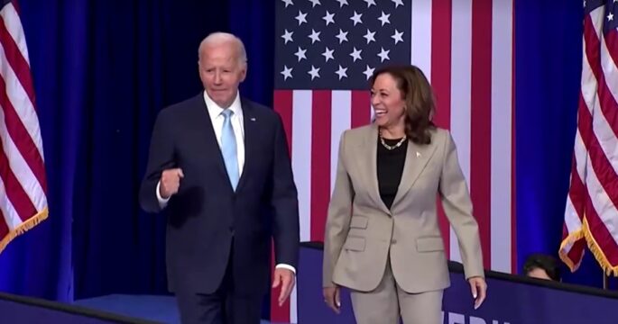 Joe Biden and Kamala Harris on stage