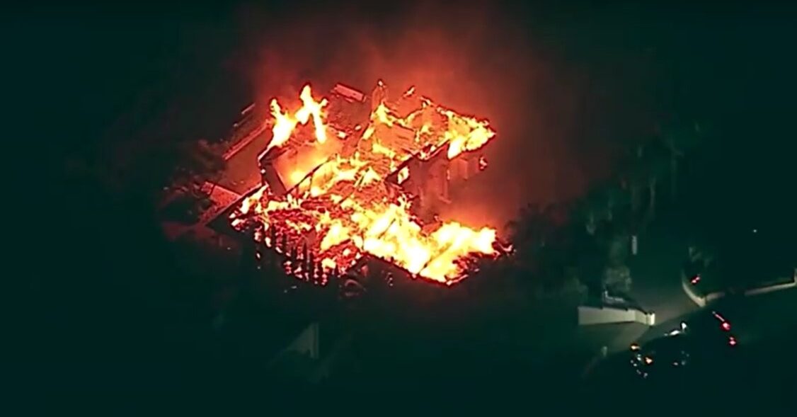 Aerial view of wildfires burning in California's Ventura county