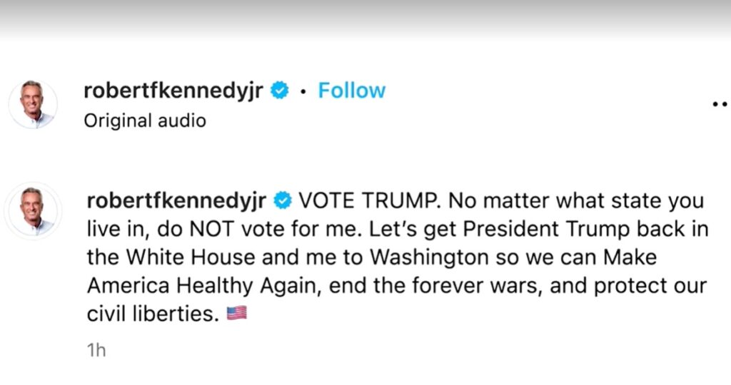 Robert F Kenedy Jr. endorses Trump