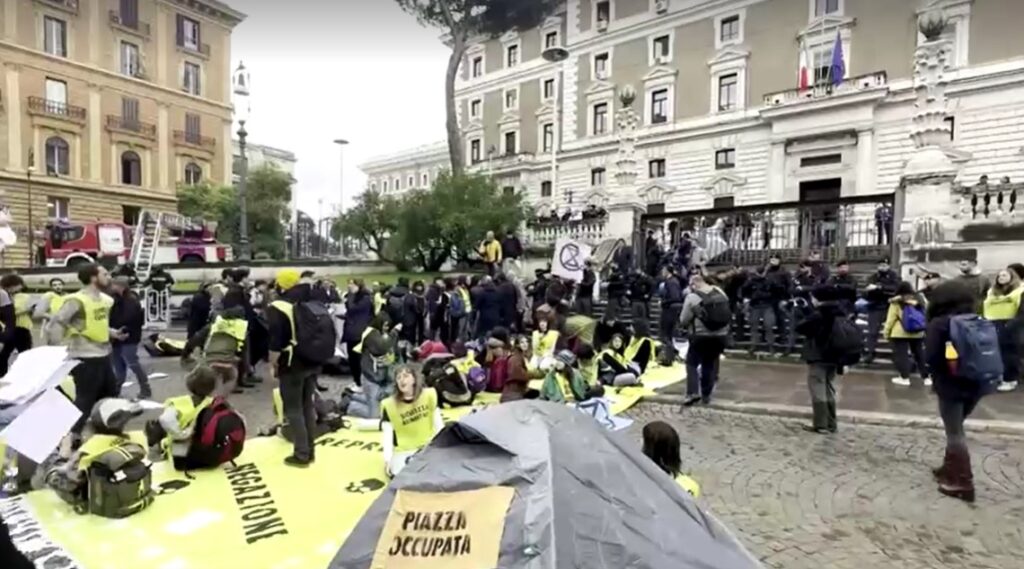 Climate activists occupied the square with tents at Interior Ministry to protest Italy's climate policies