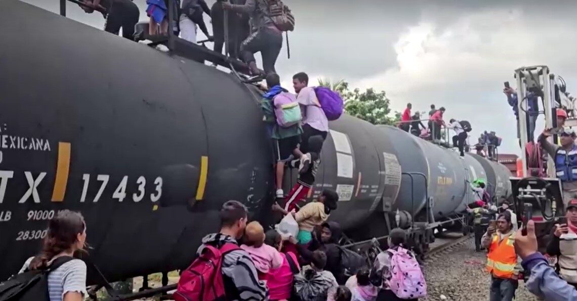 migrant families risk life and limb to jump Mexico train