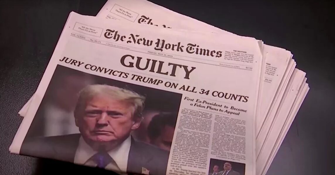 news headline on Trump was sentenced guilty on hush money case