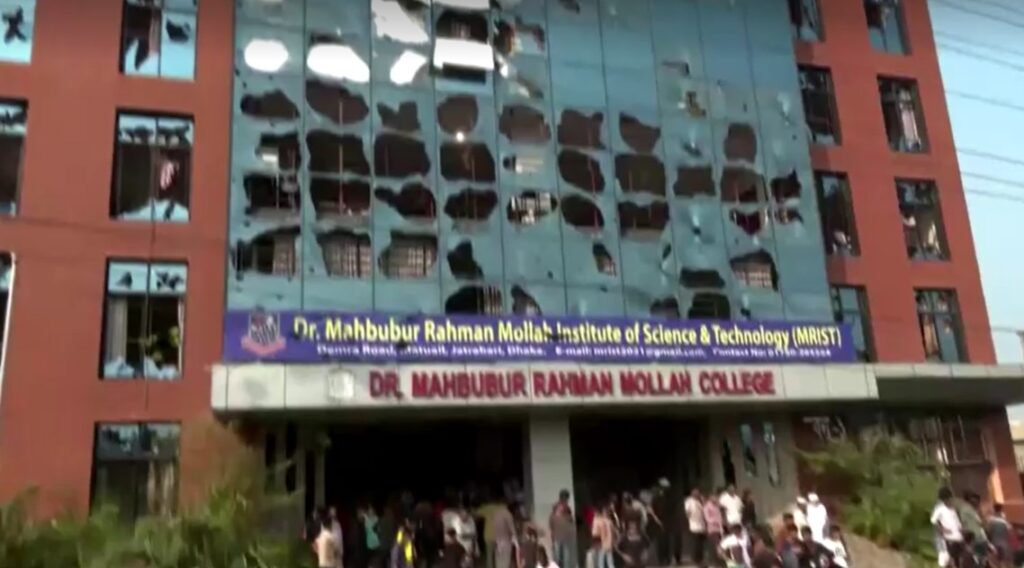 Bangladeshi college's window smashed by rival college groups clash