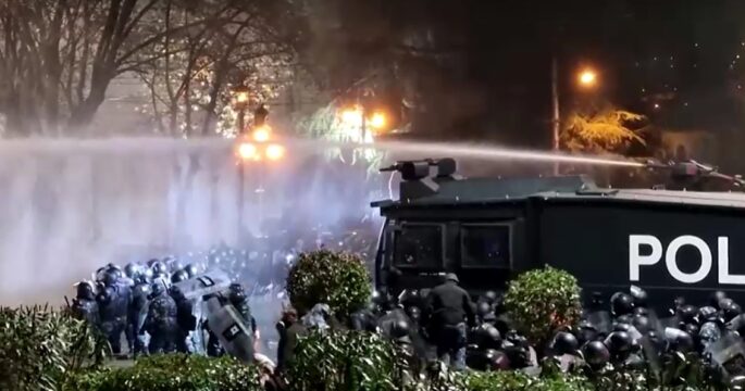 Police use water cannons to disperse pro-EU demonstrators in Tbilisi