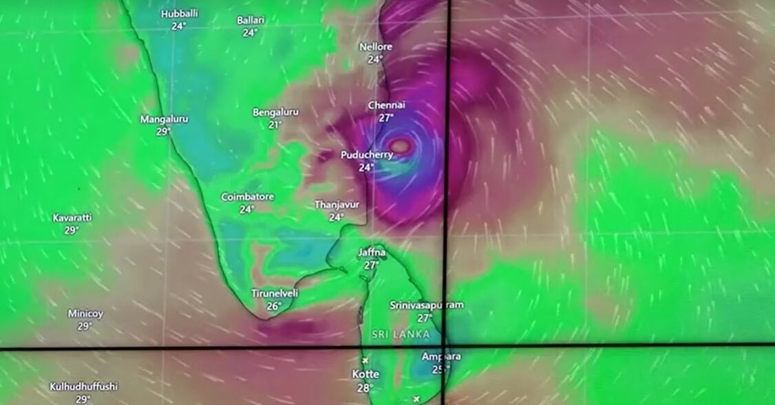 map of cyclone Fengal path