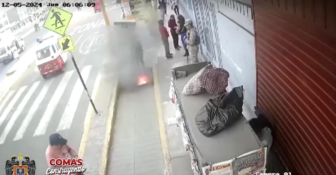 Woman falls into electrical box during sidewalk explosion in Peru