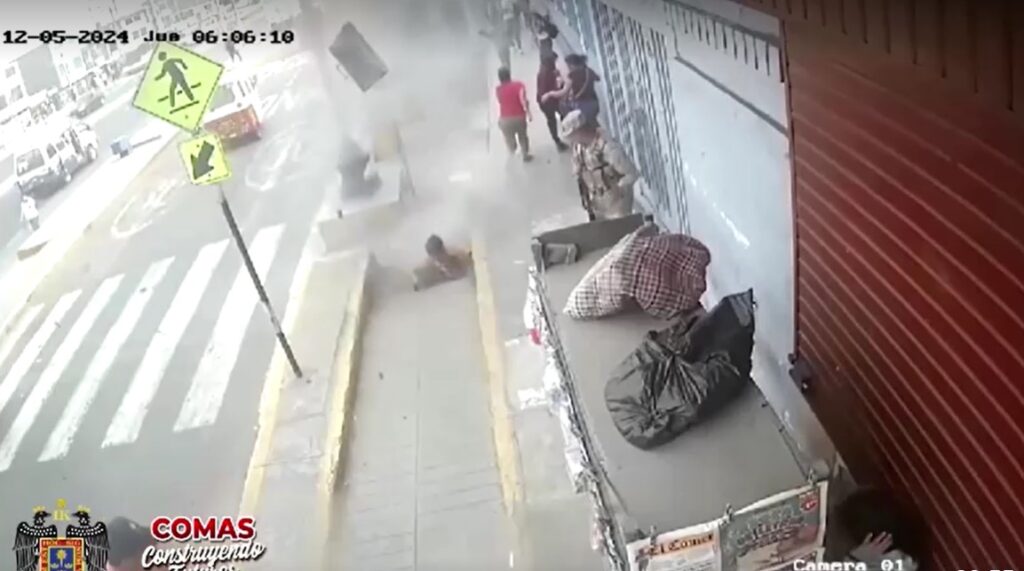 Woman falls into electrical box during sidewalk explosion in Peru