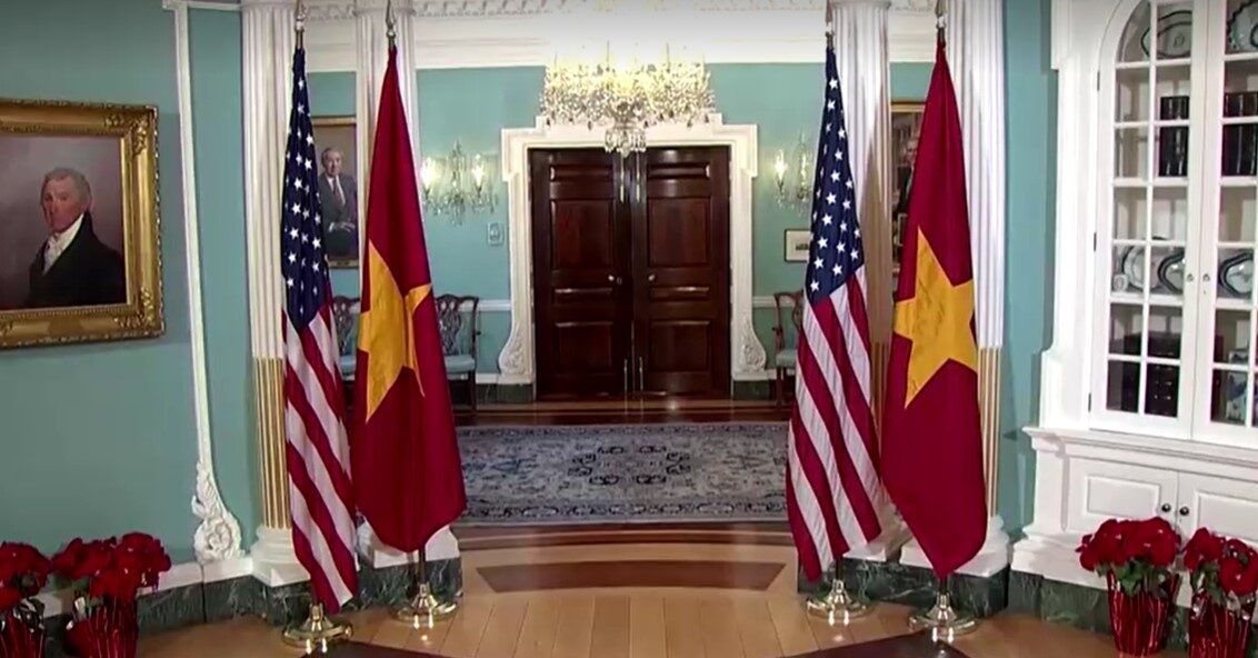 Vietnam and U.S. flag at Department of State in Washington