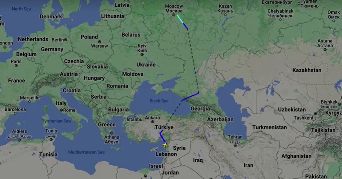 Flight tracker shows plane departing Latakia, Syria and arriving in Moscow