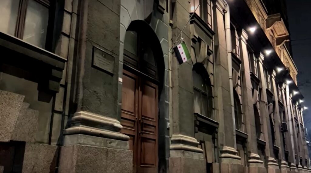 Syrian rebel flag seen hanging outside consulate in St. Petersburg