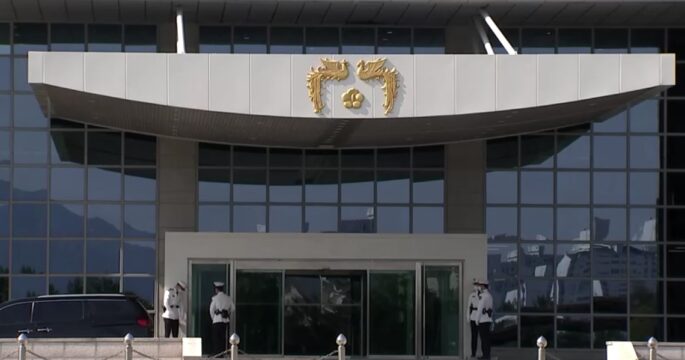 Entrance of South Korean Presidential office with emblem above