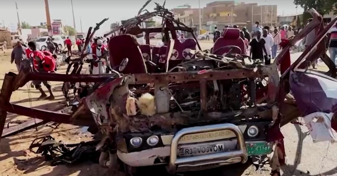 bus hit in Sudan bombardments