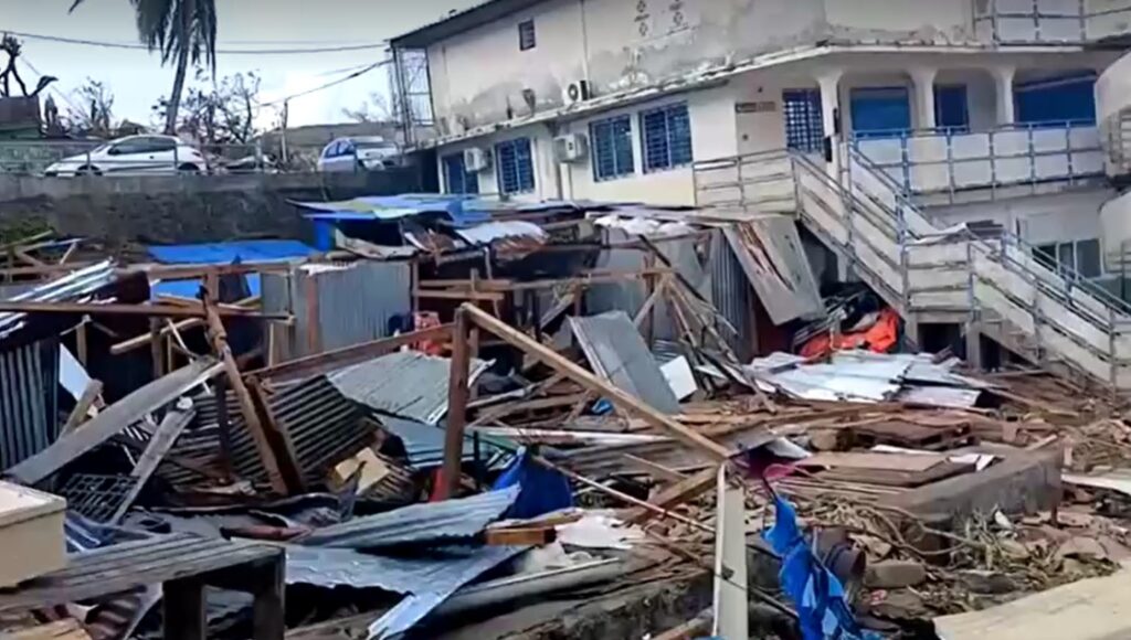 Wreckage of houses, uprooted trees on road after cyclone Chido hits Mayotte 