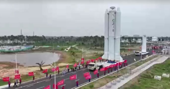 the Long March-8 was being transferred to the launching area