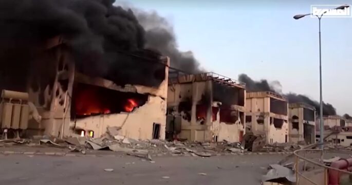 Yemen's building burnt from Israel air strike