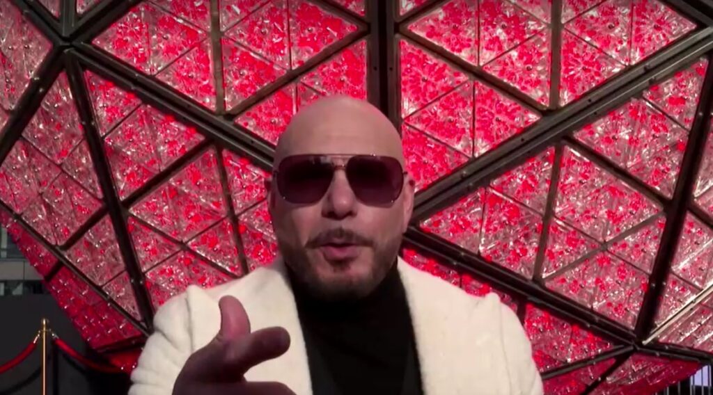 U.S. rapper Pitbull and the famous Times Square New Year’s Eve Ball