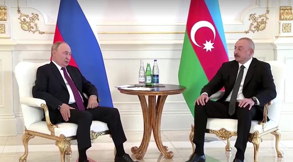 Russian President Vladimir Putin at talks with Azerbaijan's President Ilham Aliyev in Baku August 2024