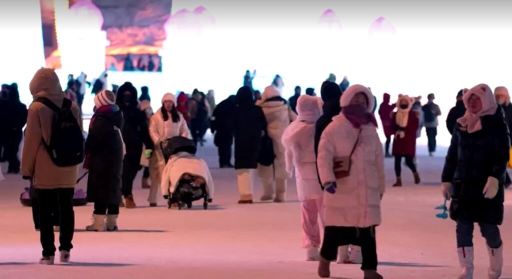 tourists at China's annual ice festival