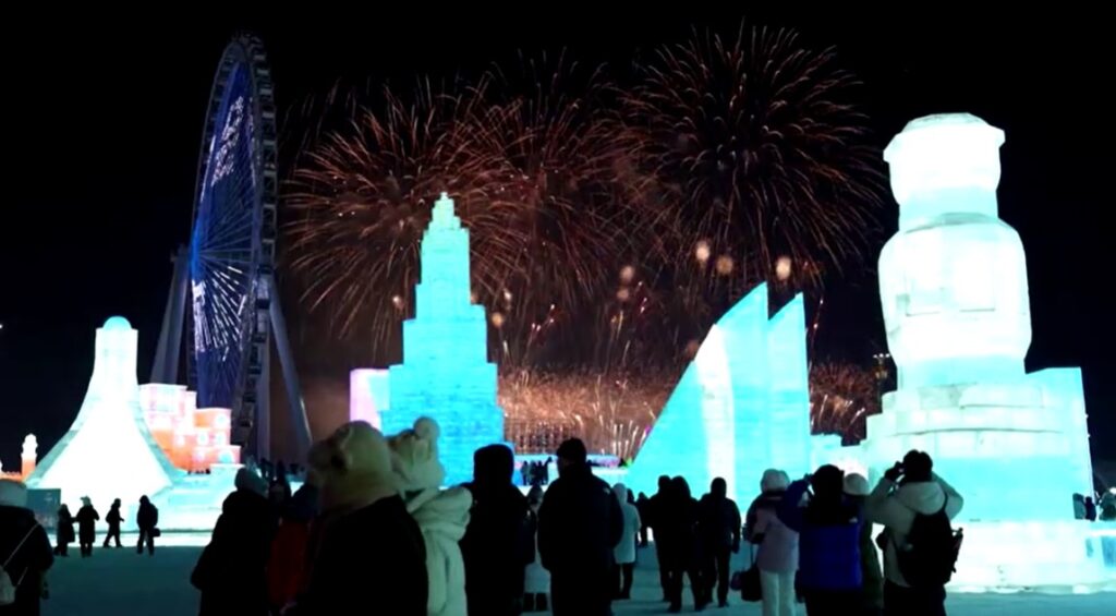 Fireworks at China's annual ice festival