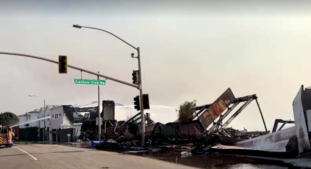 damaged houses alongside of road in Malibu