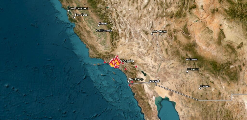 map of wildfires in California