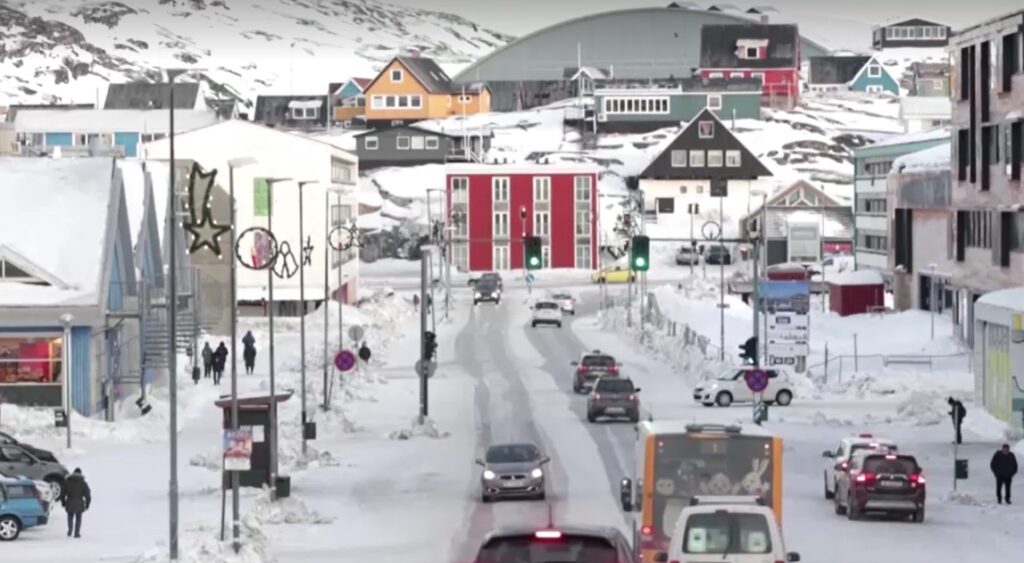 traffic on snowy road in Greenland