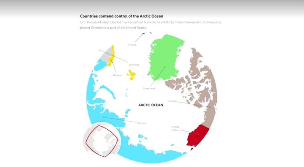 Map showing countries contending for control of the Arctic Ocean