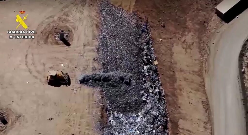 aerial view of waste smuggled from Italy into Spain