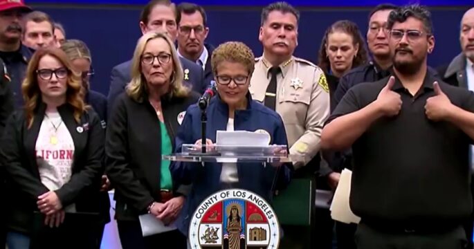 LA mayor Karen Bass speaks in a press conference