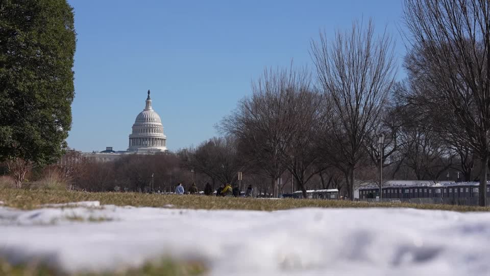 snow accumulated outside of The U.S. Capitol