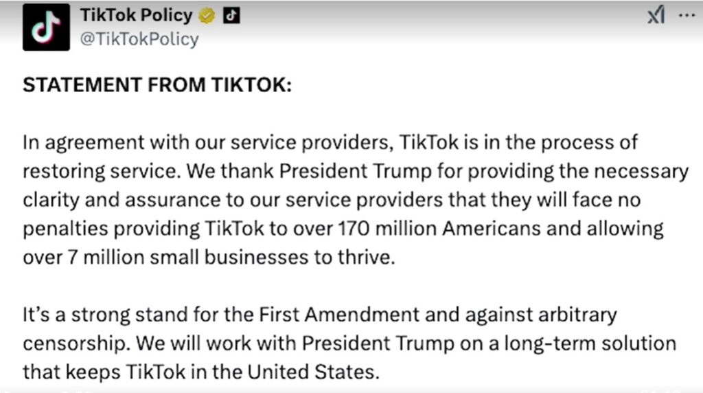 TikTok's statement thanks you Trump